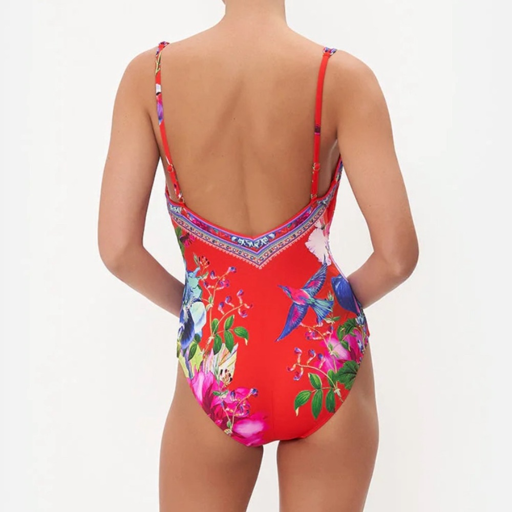 Camilla ‘Birds of a Feather’ Red Floral Wrap One-Piece Swimsuit XS-D/DD - Picture 2 of 8